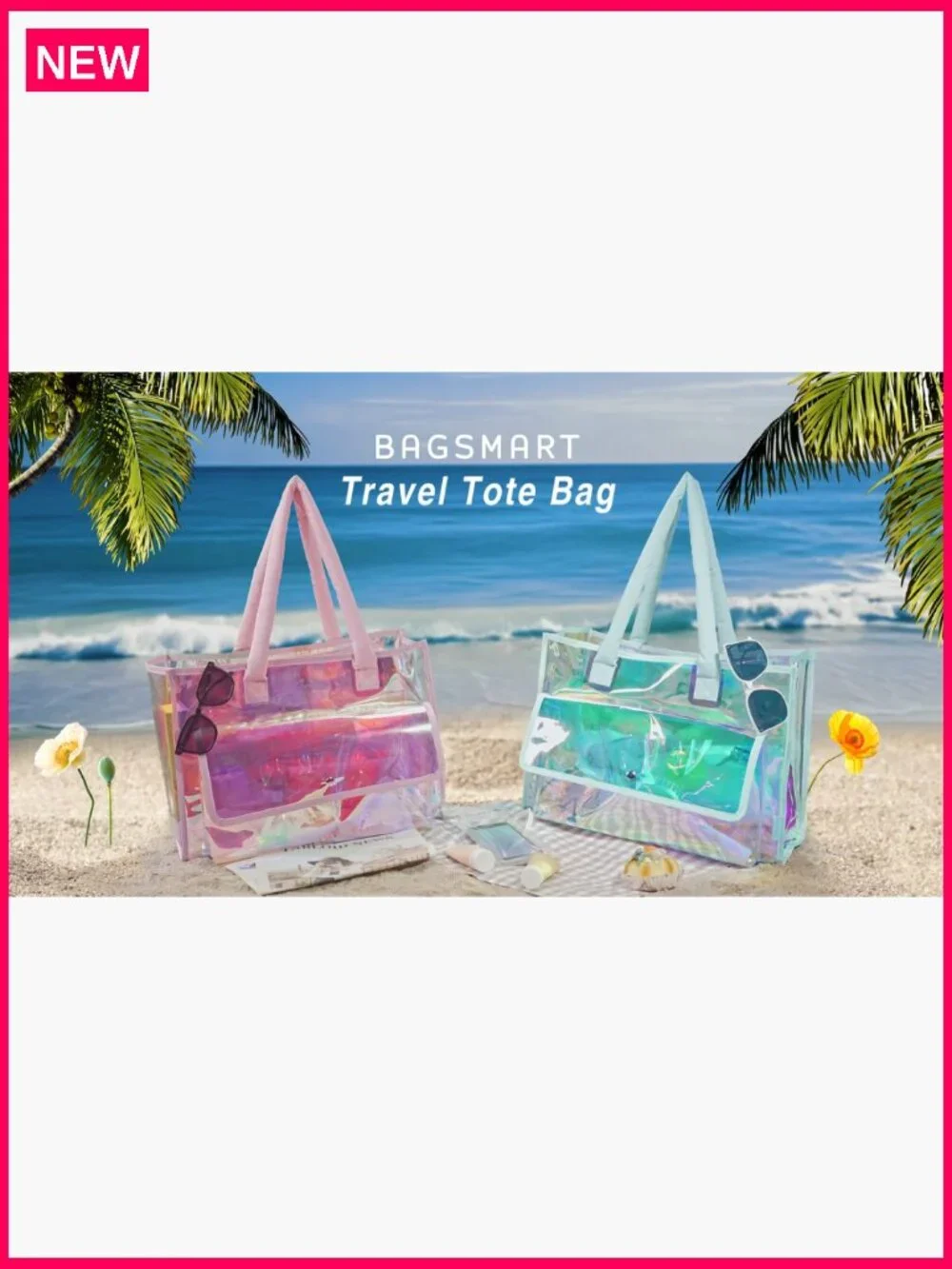 Waterproof Beach Tote with Phone Pouch Large Travel Bag